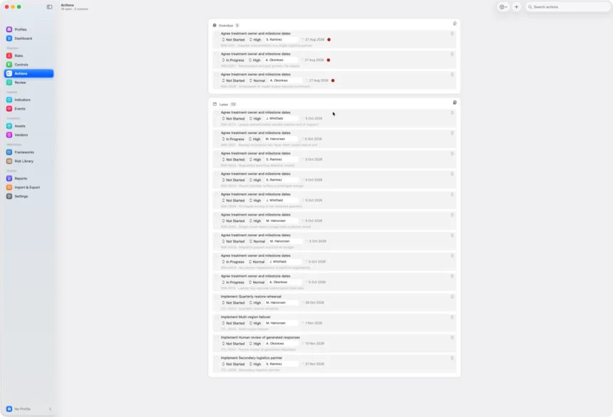 The work, grouped by what is late in RiskOS on macOS